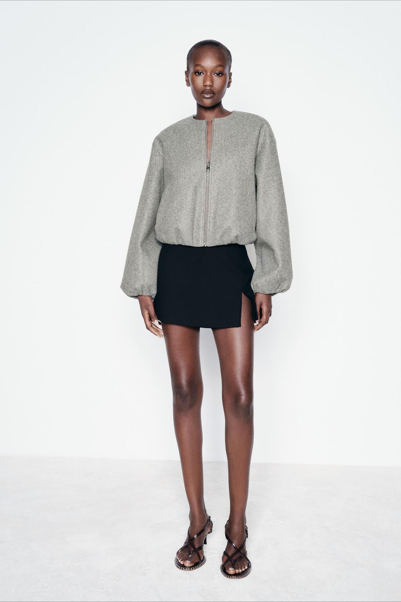 Faux Wool Short Zip Bomber Jacket Main image