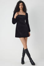 Velvet Square Neck Long Sleeve Mini Party Dress