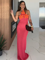 3D Flower Crochet Halter Backless Summer Dress