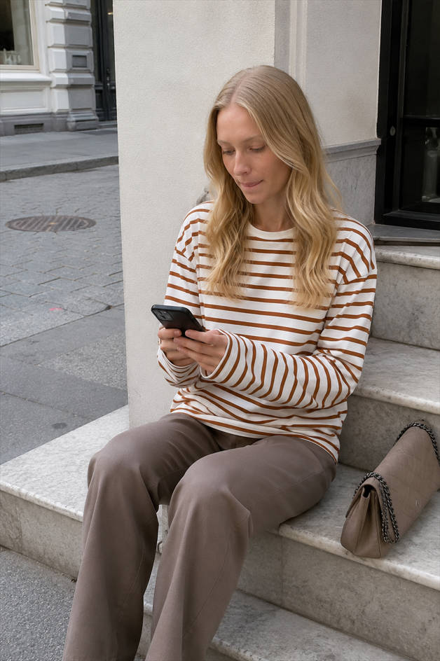 Cotton Striped Crew Neck Long Sleeve Tee