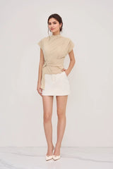 Elegant Cinched Mock Neck T-Shirt