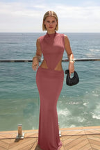 Sexy High Neck Sleeveless Cutout Waist Backless Party Dress