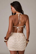 Pearl Embellished Halter Backless Crop Top