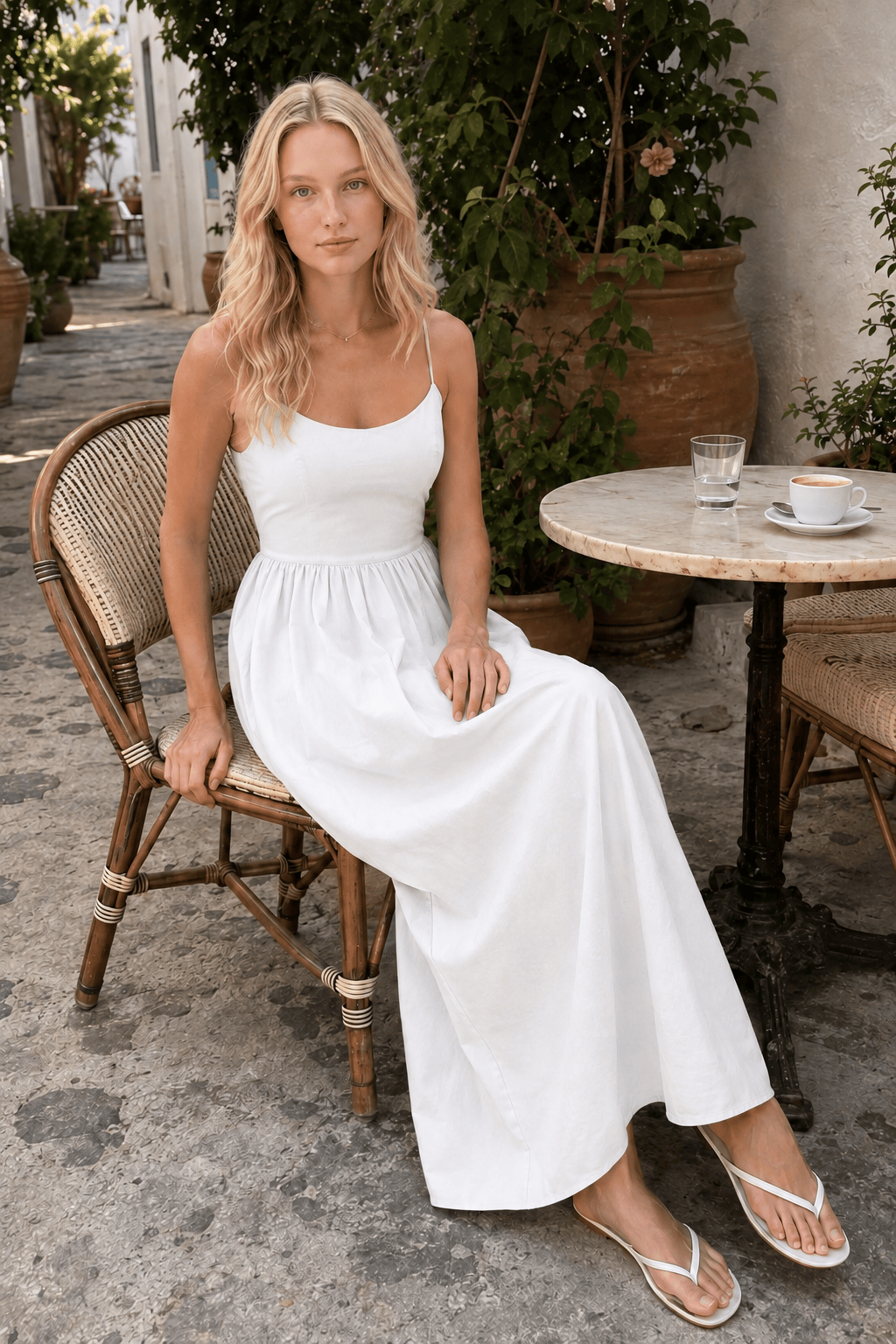 U-Neck Pleated Sundress Midi Dress