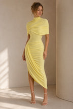 Ruched Turtleneck Midi Dress