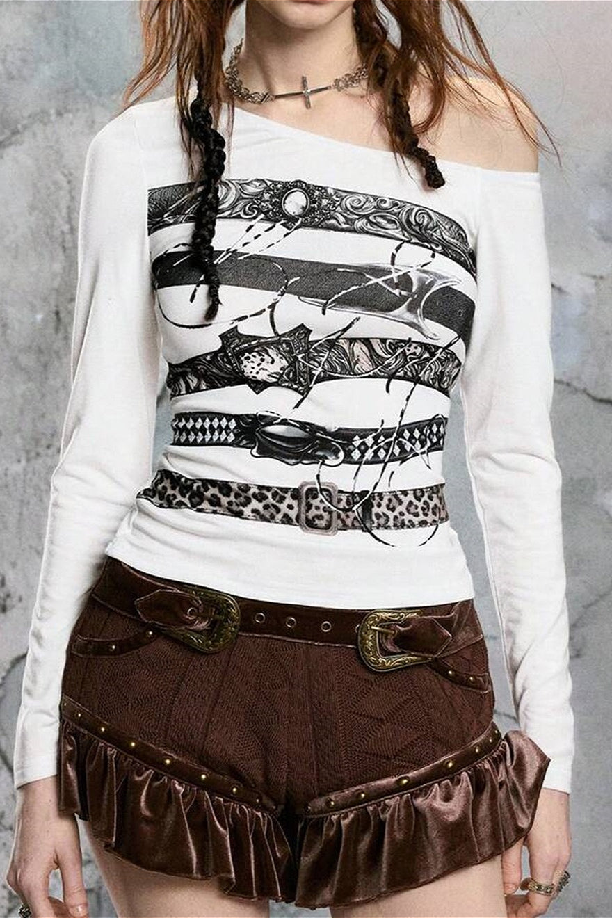 Vintage Collage Off Shoulder Long Sleeve T-Shirt Secondary image