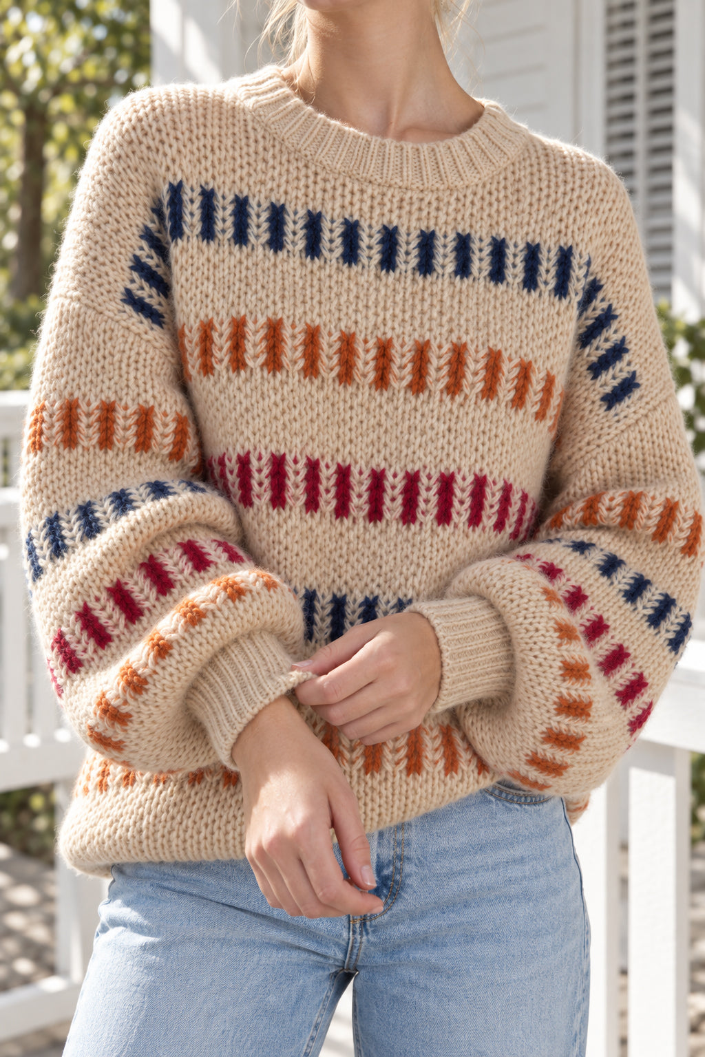 Open Knit Multicolor Stripe Sweater