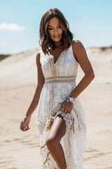 Elegant Bohemian Lace Spliced Flare Maxi Boho Dress