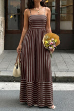 Striped Cami Backless Cutout Midi Dress