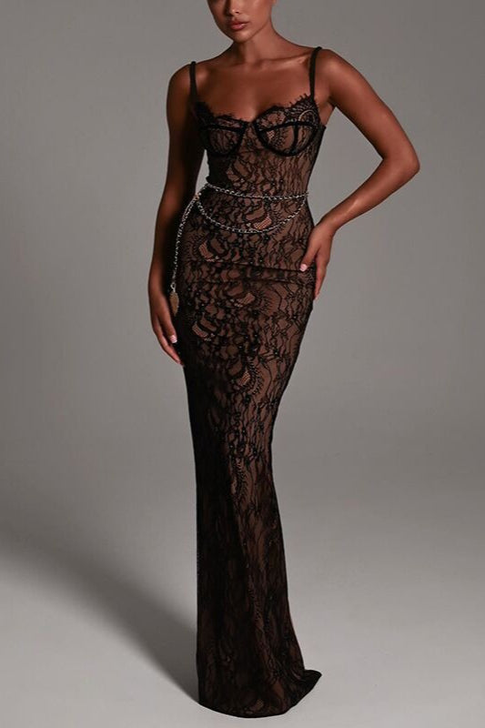Lace Strappy Off-Shoulder Maxi Formal Dress Main image