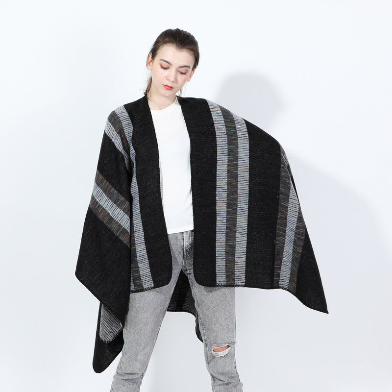 Fashionable Jacquard Silk Imitation-cashmere Split Cape Scarf Secondary image