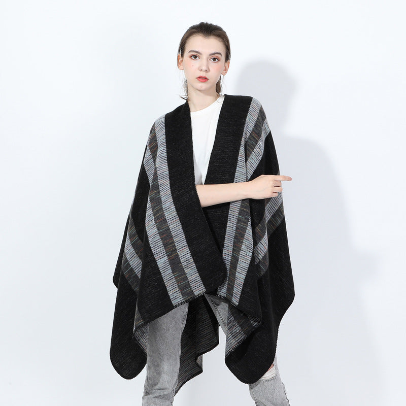 Fashionable Jacquard Silk Imitation-cashmere Split Cape Scarf Main image