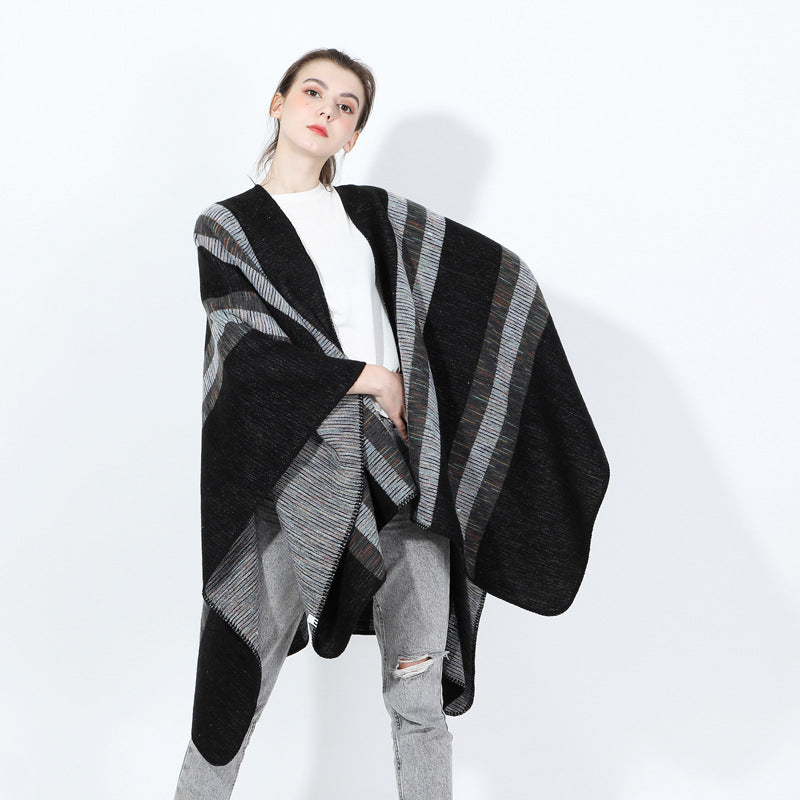 Fashionable Jacquard Silk Imitation-cashmere Split Cape Scarf