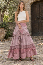 Plus Size Women's Summer Vintage Ruffles Oversized Lace Maxi Skirts