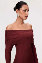 Solid Ruched Off-Shoulder Knit Bodycon Dress
