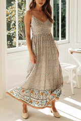 Bohemian Floral V Neck Cami Flare Boho Dress
