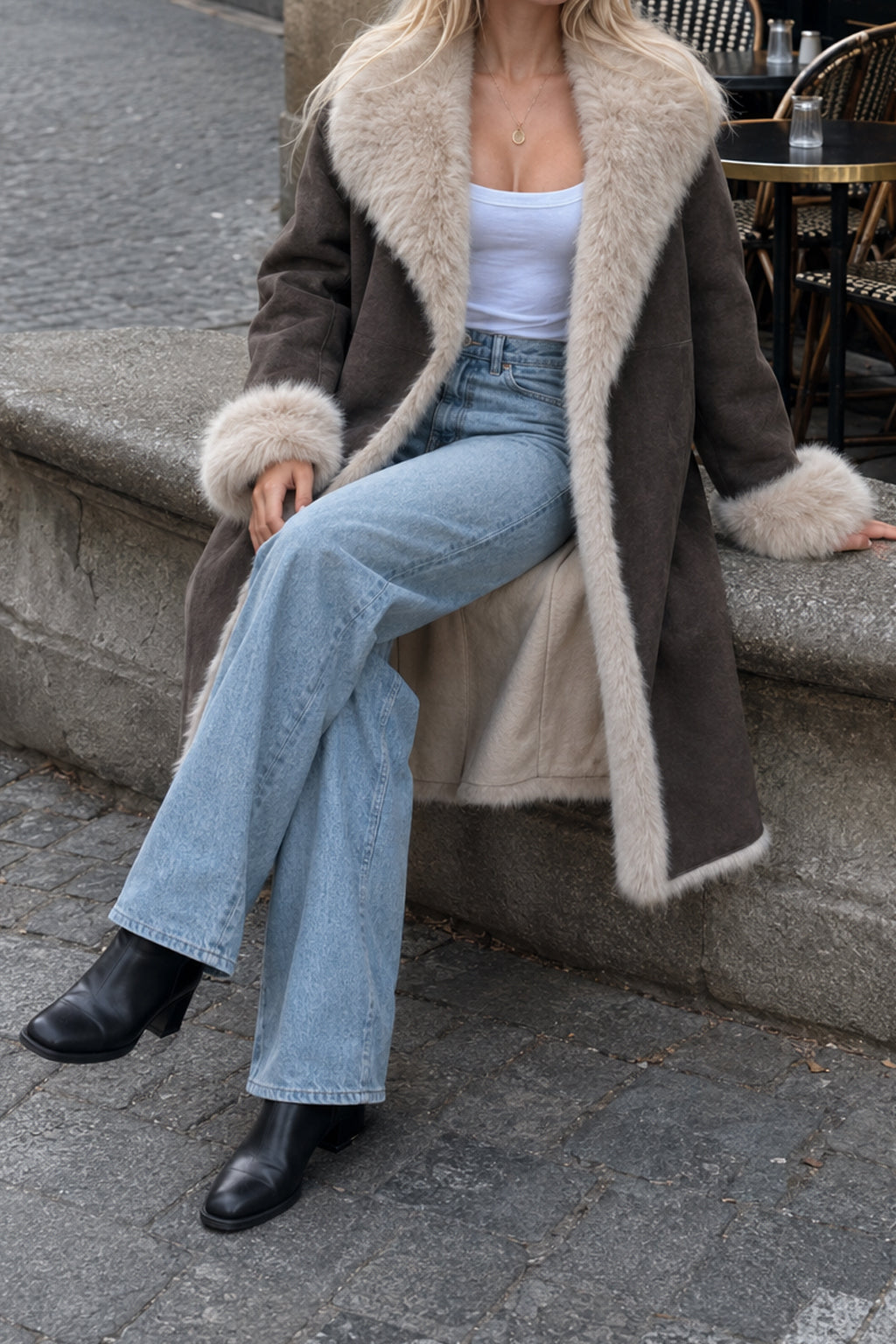 Two Sided Long Faux Fur Overcoat