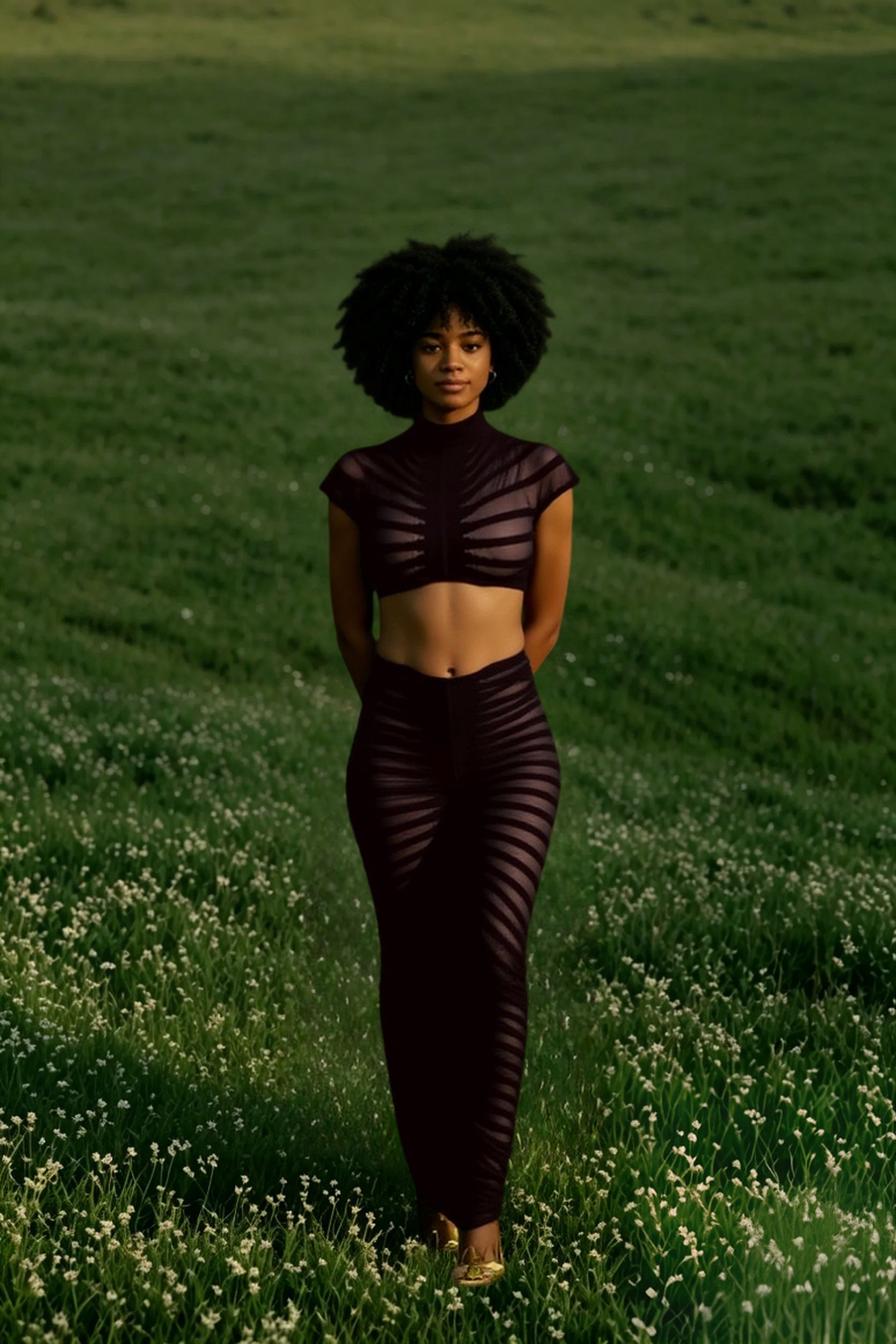 Knitted Crop Top Hollow Out Design Two Piece Shorts Set Main image