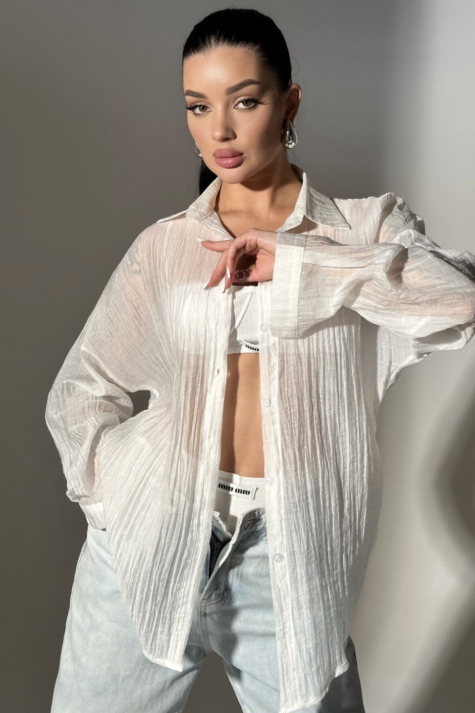 Solid Button-Down Collar Lightweight Casual Chic Blouse Main image