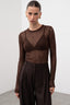Sheer Round Neck Long Sleeve Knit Top