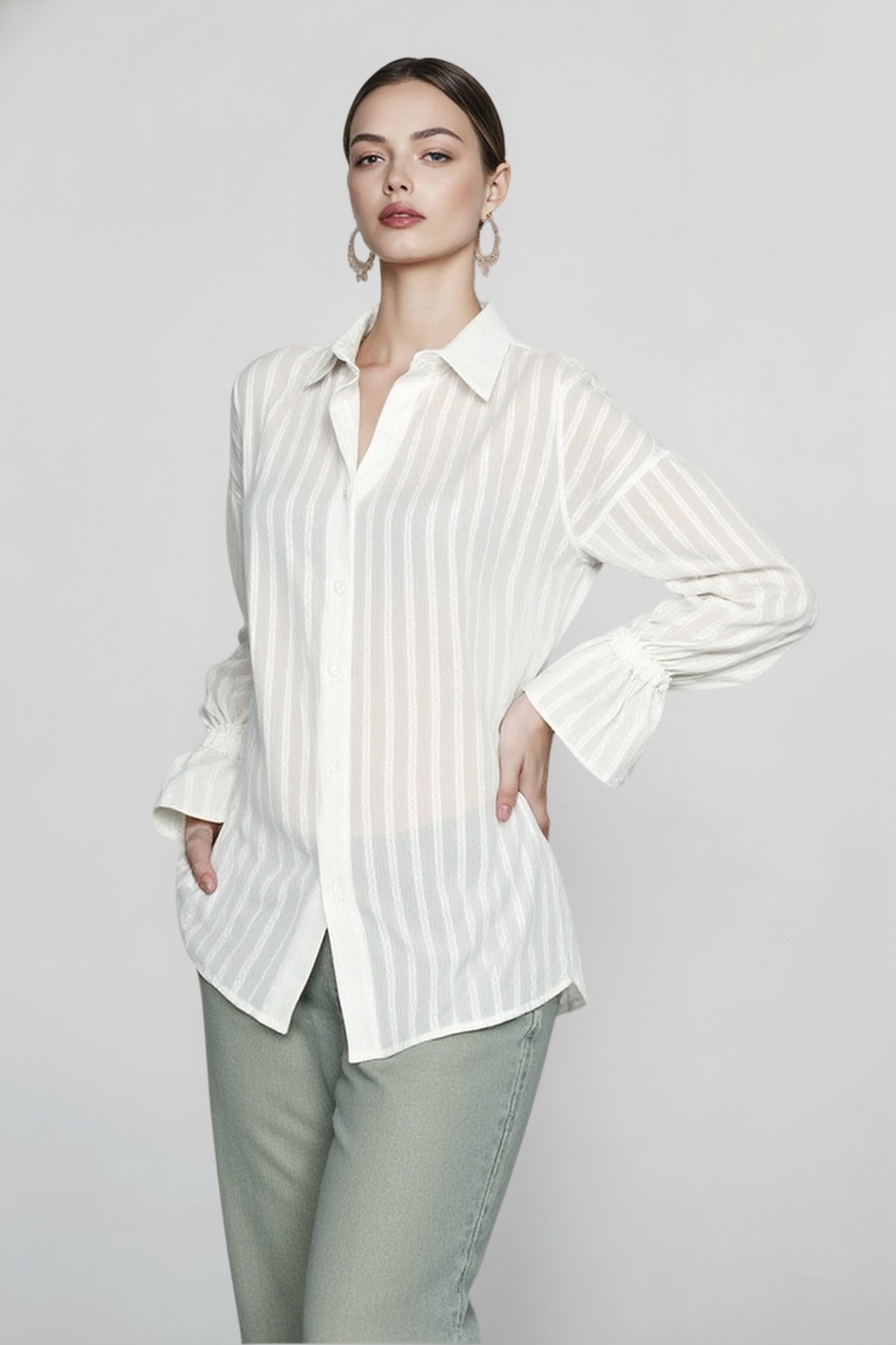 Raised Jacquard Flare Sleeve Blouse Main image