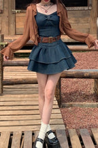 Short Strappy Denim Dress