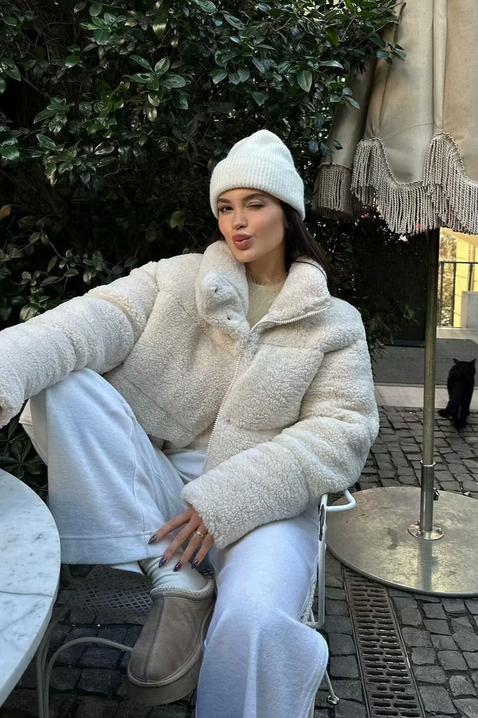 Short Faux Sherpa Fleece Coat Main image