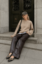 Elegant Solid Mohair Soft Knitted Pullover Women Casual O-neck Long Sleeve Loose Sweater