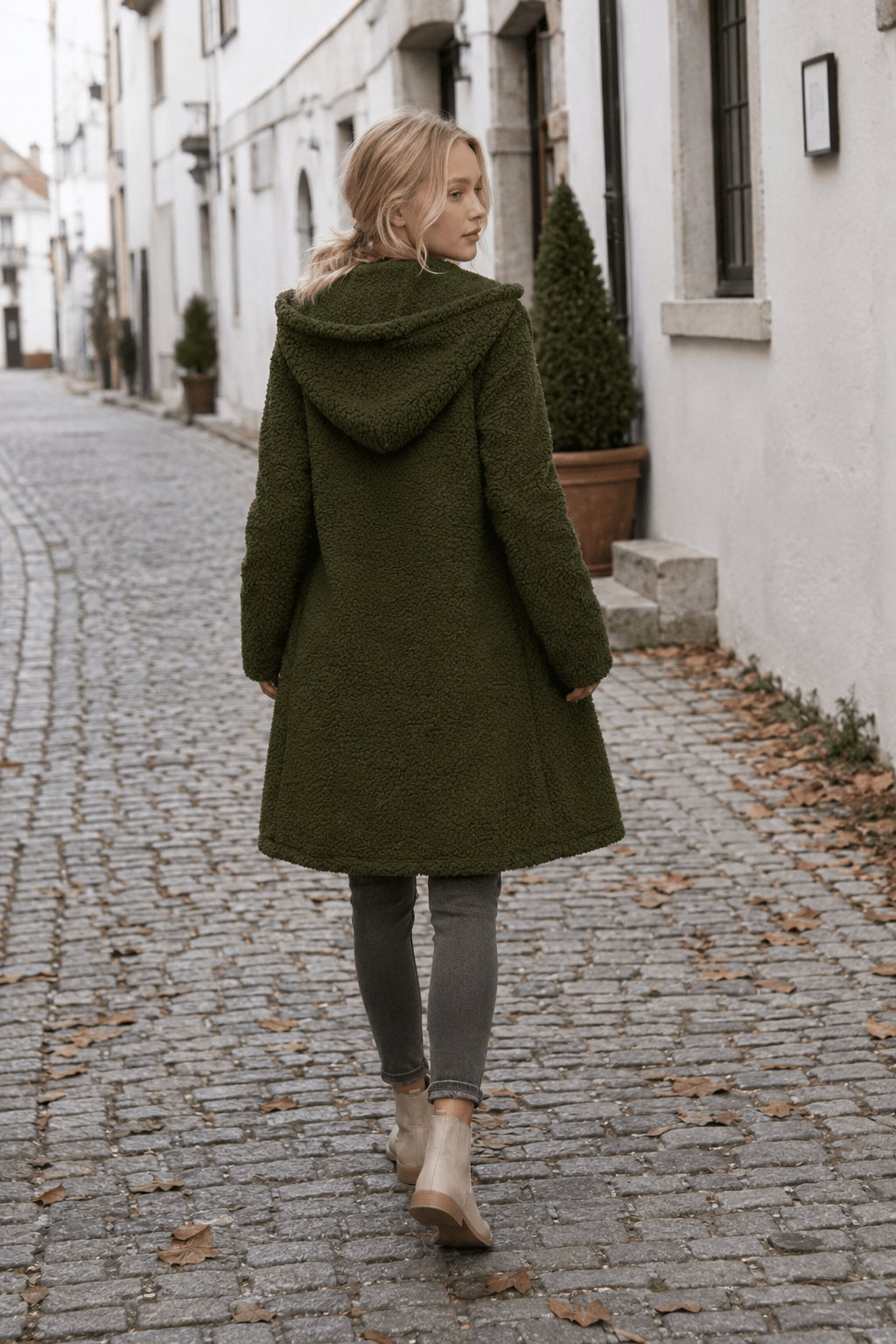 Mid-Length Fuzzy Lapel Coat Secondary image