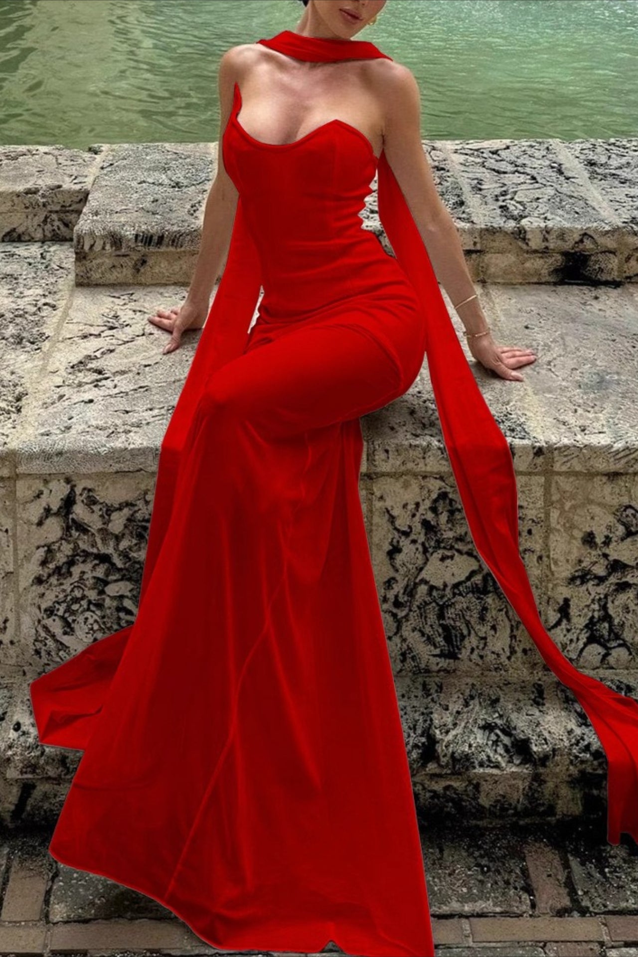 Bandage Mesh Strapless Prom Dress Main image