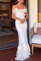 Ruffled Backless Spaghetti Strap Formal Dress
