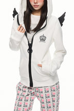 Angel Wing Contrast Zip Up Hoodie