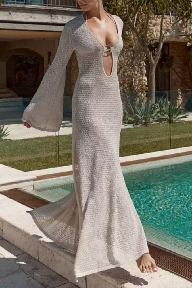 Hollow Out Split Knit Boho Dress Secondary image