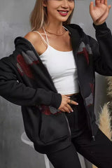 Rhinestone Zip Up Gothic Hoodie