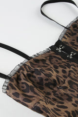 Front Button Sheer Mesh Leopard Cami Top