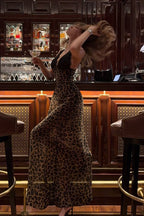 Lace Trim Leopard Halter Backless Mermaid Fit Lace Dress