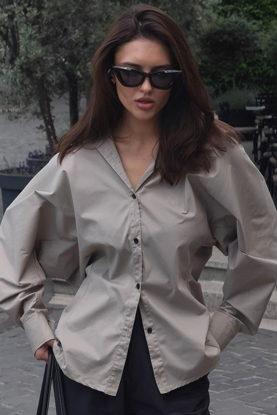 Chic Belted Button Down Blouse