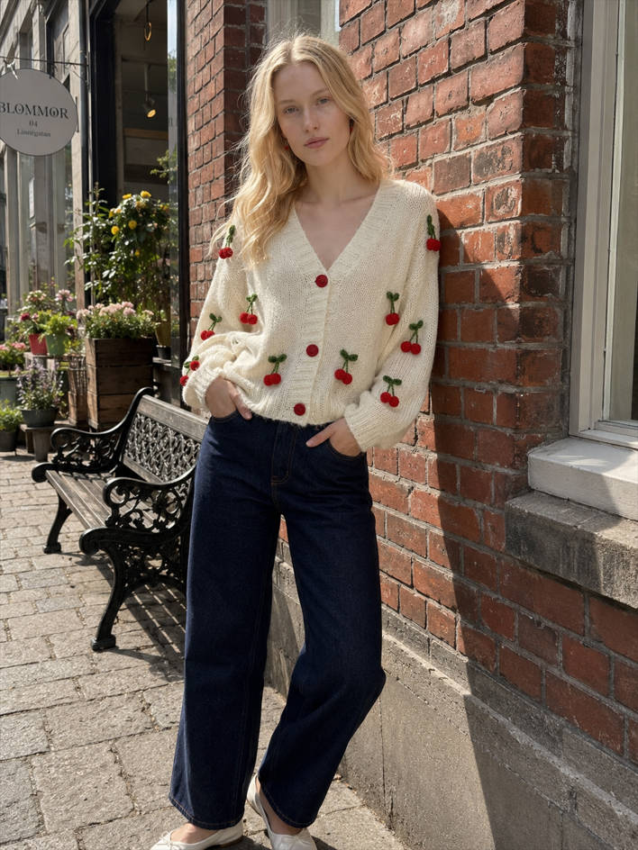 Cherry Embroidered Knit Cardigan Sweater Secondary image