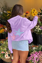 Star Applique Drawstring Pullover Hoodie