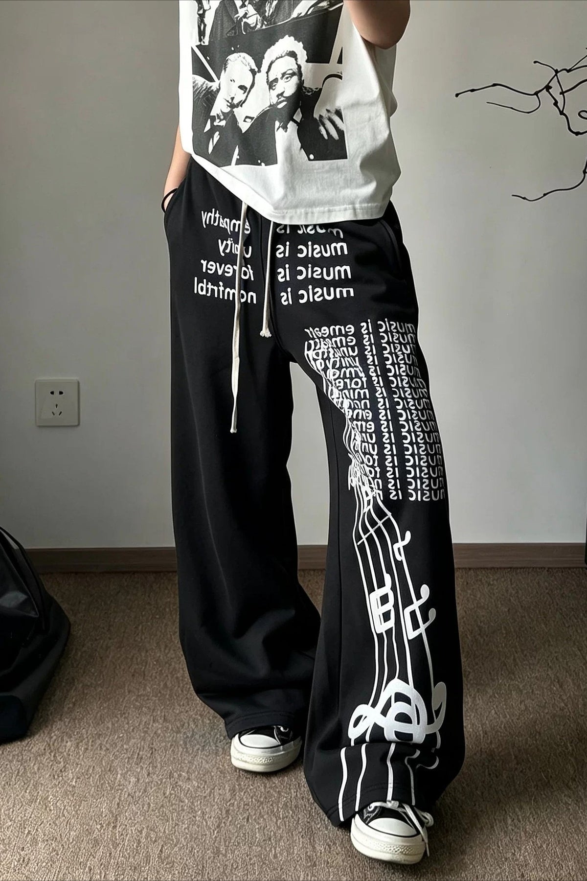 Graphic Letter Relaxed Wide Leg Pants Main image