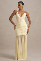 Sheer Plunge Ruffle Slip Dress