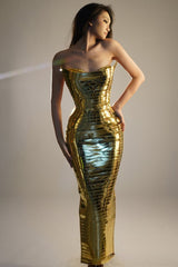 One Shoulder Metallic Gown Prom Dress