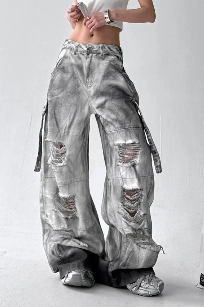 Washed Ripped Wide Leg Jeans Main image