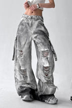 Washed Ripped Wide Leg Jeans