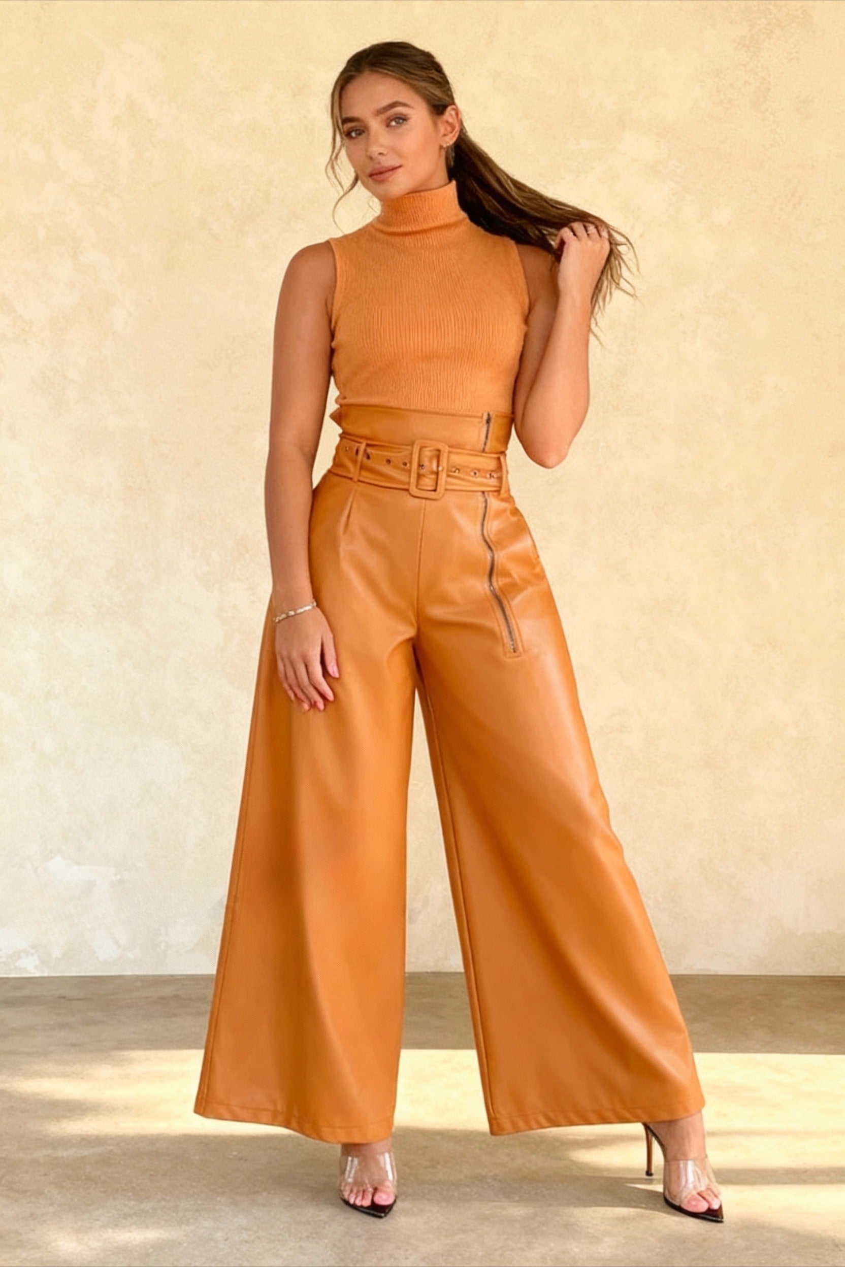 High-Waisted Slim Leather Pant Main image