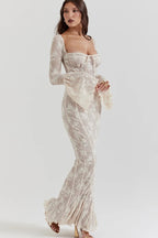 Square Collar Long Sleeve Maxi Dress
