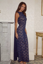 Sleeveless Tie Backless Elegant Floor Length Lace Dress