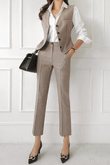 Belted Vest Blazer Trouser Three Piece Set