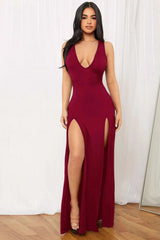 Deep V Slit Solid Bodycon Dress