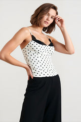 Polka Dot Lace Panel Cami Top